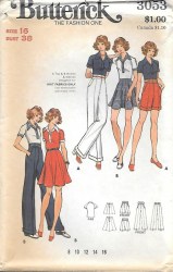 3053 BUTTERICK 1970S KNIT TOPS, FLARE SHORTER SKIRT, PANTS, SHORTS PATTERN 8